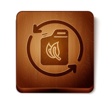 Kahverengi Bio yakıt kutusu simgesi beyaz arka plan üzerinde izole. Eko biyo ve varil. Yeşil çevre ve geri dönüşüm. Ahşap kare düğme. Vektör İllüstrasyonu