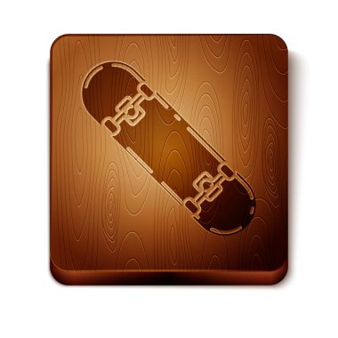 Kahverengi Kaykay hile simgesi beyaz arka plan üzerinde izole. Ekstrem sporlar. Spor ekipmanları. Ahşap kare düğme. Vektör İllüstrasyonu