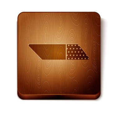 Kahverengi Silgi veya kauçuk simgesi beyaz arka plan üzerinde izole. Ahşap kare düğme. Vektör İllüstrasyonu