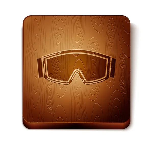 Brown Ski Goggles ikon isolerad på vit bakgrund. Extrem sport. Sportutrustning. Trä fyrkantig knapp. Vektor illustration — Stock vektor