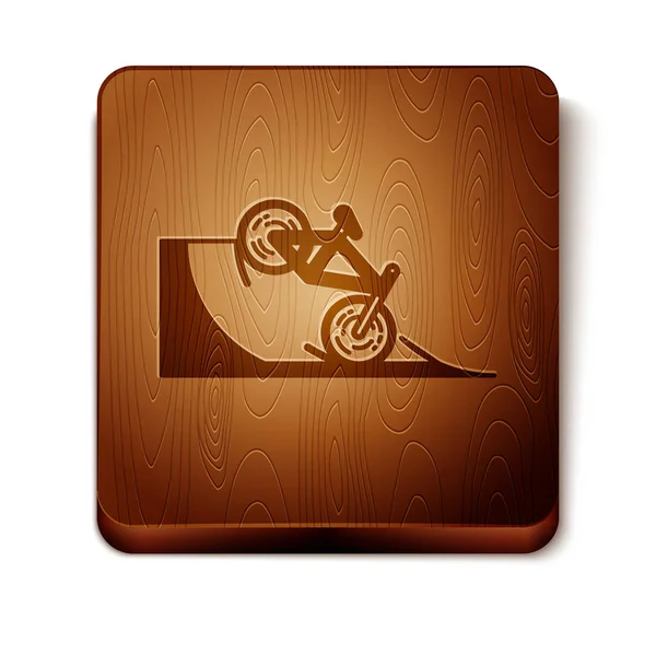 Brown Bicycle on street ramp icon isolated on white background. Skate park. Extreme sport. Sport equipment. Wooden square button. Vector Illustration