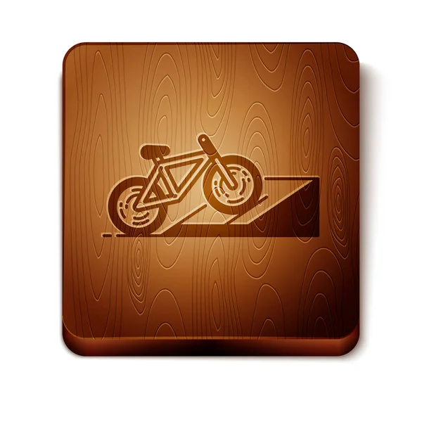 Brown Bicycle on street ramp icon isolated on white background. Skate park. Extreme sport. Sport equipment. Wooden square button. Vector Illustration