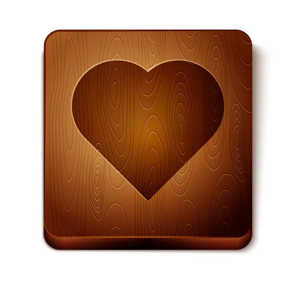 Carta da gioco marrone con icona simbolo del cuore isolata su sfondo bianco. Gioco d'azzardo. Bottone quadrato in legno. Illustrazione vettoriale — Vettoriale Stock