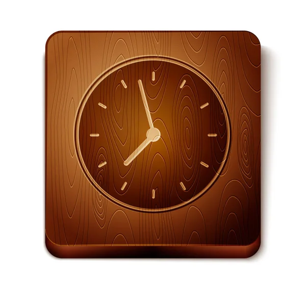 Το εικονίδιο του καφέ ρολογιού απομονώθηκε σε λευκό φόντο. Σύμβολο του χρόνου. Ξύλινο τετράγωνο κουμπί. Απεικόνιση διανυσματικών φορέων — Διανυσματικό Αρχείο