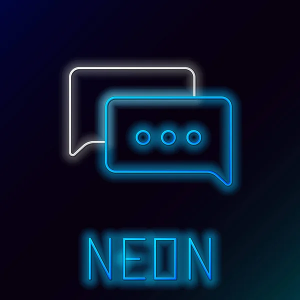 Blauwe gloeiende neon lijn toespraak bubble chatpictogram geïsoleerd op zwarte achtergrond. Pictogram van het bericht. Communicatie of commentaar chat symbool. Kleurrijk overzichts concept. Vector illustratie — Stockvector