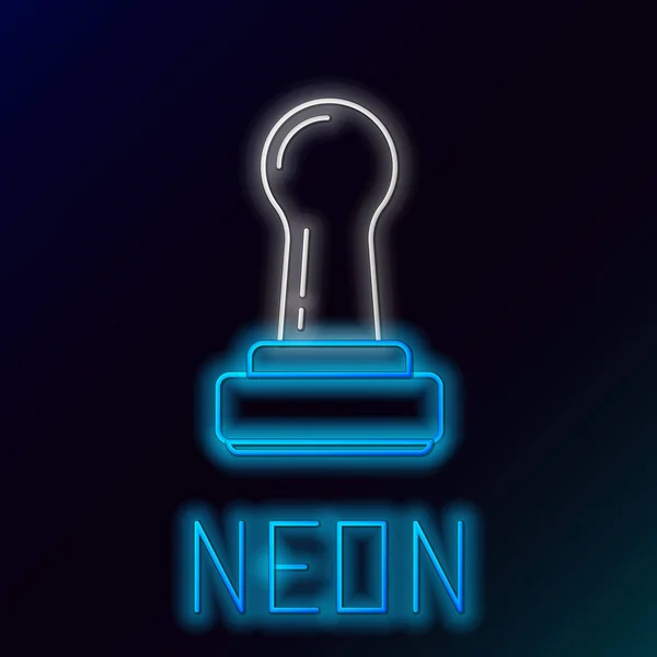Ligne lumineuse bleue au néon Icône du timbre isolée sur fond noir. Concept de contour coloré. Illustration vectorielle — Image vectorielle