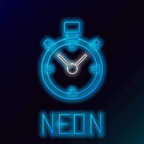 Blue glowing neon line Stopwatch icon on black background. Time timer sign. Chronometer sign. Colorful outline concept. Vector Illustration — Stock Vector