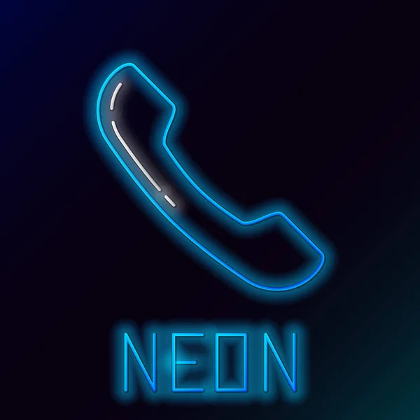 Niebieska świecąca linia neonowa ikona telefonu słuchawki na czarnym tle. Znak telefoniczny. Kolorowa koncepcja konturu. Ilustracja wektorowa — Wektor stockowy