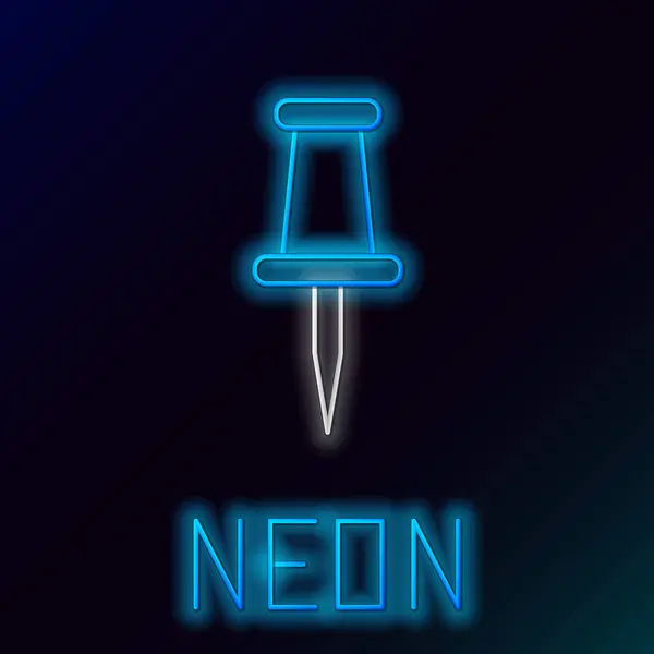 Blauwe gloeiende neon lijn push pin pictogram op zwarte achtergrond. Thumbtacks ondertekenen. Kleurrijk overzichts concept. Vector illustratie — Stockvector