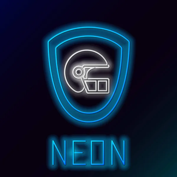 Blau leuchtende Neon Line American Football Helm und Schild Symbol isoliert auf schwarzem Hintergrund. Buntes Rahmenkonzept. Vektorillustration — Stockvektor