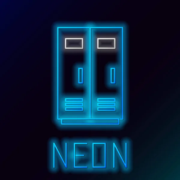 Blauwe gloeiende neon line Locker of kleedkamer voor voetbal, basketbalteam of arbeiders icoon geïsoleerd op zwarte achtergrond. Kleurrijk overzichts concept. Vector illustratie — Stockvector