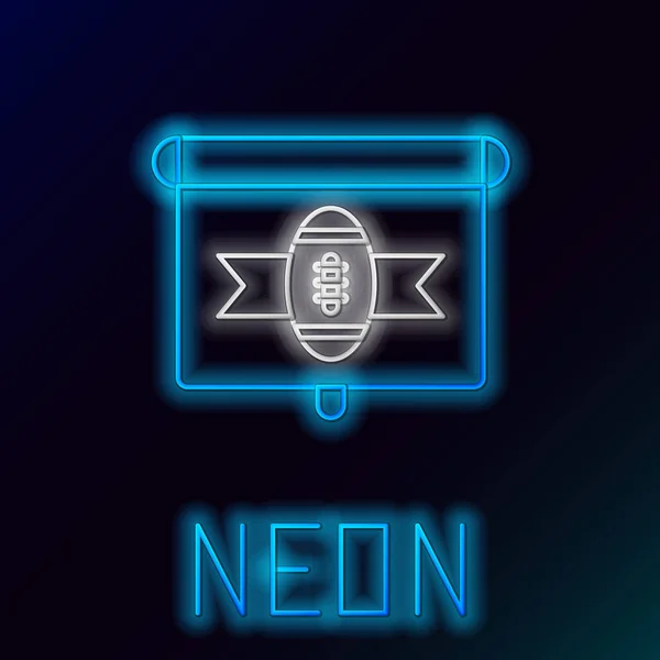 Blau leuchtende Neon-Line American Football auf TV-Programm-Symbol isoliert auf schwarzem Hintergrund. Buntes Rahmenkonzept. Vektorillustration — Stockvektor