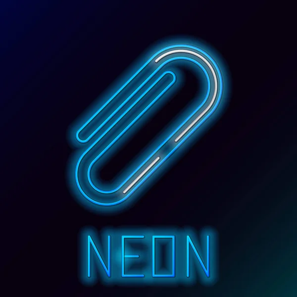 Ligne bleue néon brillant icône trombone isolé sur fond noir. Concept de contour coloré. Illustration vectorielle — Image vectorielle