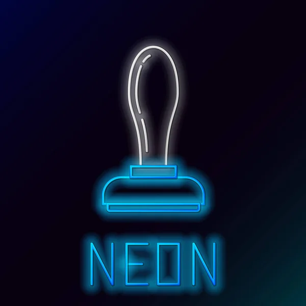 Niebieska świecąca linia neonowa ikona stempla izolowana na czarnym tle. Kolorowa koncepcja konturu. Ilustracja wektorowa — Wektor stockowy