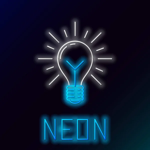 Işınlar parlaklık ve fikir simgesi kavramı siyah arka plan üzerinde izole ile Mavi parlayan neon hattı Ampul. Enerji ve fikir sembolü. İlham kavramı. Renkli anahat konsepti. Vektör İllüstrasyonu