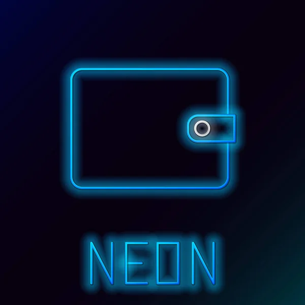 Blå glödande Neon line plånboks ikon isolerad på svart bakgrund. Purse-ikonen. Kontant besparing symbol. Färgstarka dispositions konceptet. Vektor illustration — Stock vektor