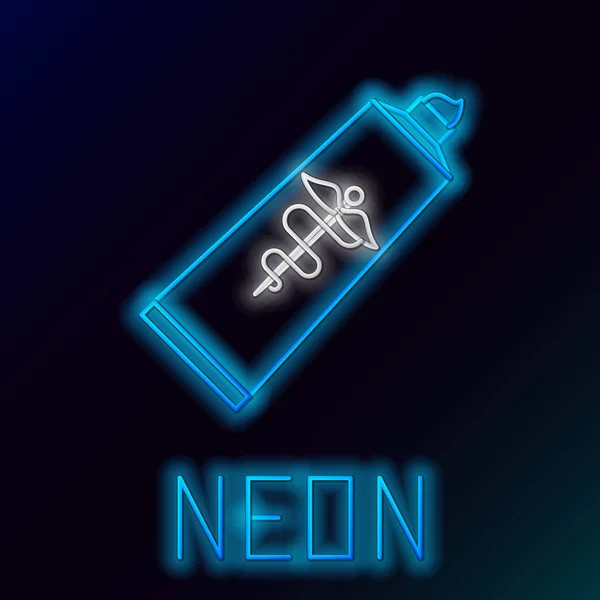 Blau leuchtende Neon Line Salbe Creme Tube Medizin Symbol isoliert auf schwarzem Hintergrund. Tuben, Behälter, Zahnpasta, Cremeschild. Buntes Rahmenkonzept. Vektorillustration — Stockvektor