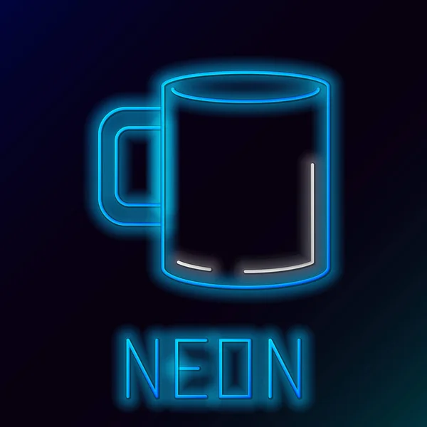 Azul brillante línea de neón icono taza de café aislado sobre fondo negro. Taza de té. Café caliente. Concepto de esquema colorido. Ilustración vectorial — Vector de stock