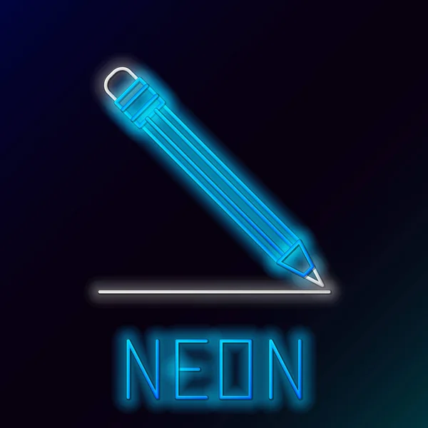 Blauw gloeiende neon lijn potlood met Gum en lijn icoon geïsoleerd op zwarte achtergrond. Onderwijs teken. Teken-en educatieve tools. School kantoor symbool. Kleurrijk overzichts concept. Vector illustratie — Stockvector