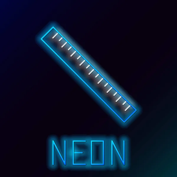 Azul brilhante neon line Ruler ícone isolado no fundo preto. Símbolo simples. Conceito de esboço colorido. Ilustração vetorial —  Vetores de Stock