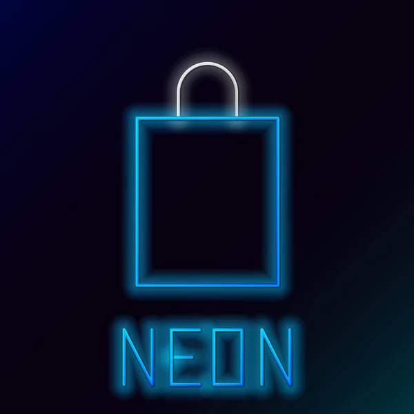 Blue glowing neon line Paper shopping bag icon isolated on black background. Package sign. Colorful outline concept. Vector Illustration — Stock Vector