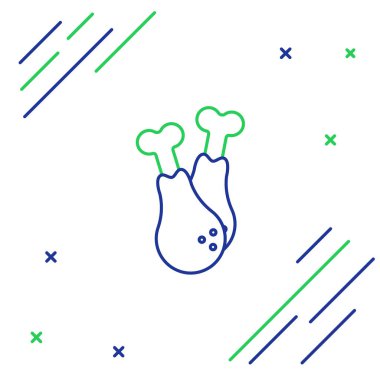 Mavi ve yeşil çizgi Tavuk bacak simgesi beyaz arka plan üzerinde izole. Tavuk baget. Renkli anahat konsepti. Vektör İllüstrasyonu