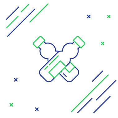 Mavi ve yeşil çizgi Beyaz arka plan üzerinde izole su simgesi şişe geçti. Soda su içecek işareti. Renkli anahat konsepti. Vektör İllüstrasyonu