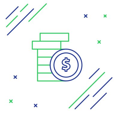 Beyaz arka planda izole dolar sembolü simgesi ile Mavi ve yeşil çizgi Sikke para. Bankacılık para birimi işareti. Nakit sembolü. Renkli anahat konsepti. Vektör İllüstrasyonu