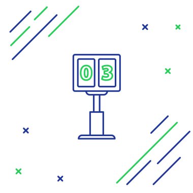 Mavi ve yeşil çizgi Spor futbol mekanik skorbord ve sonuç ekran simgesi beyaz arka plan üzerinde izole. Renkli anahat konsepti. Vektör İllüstrasyonu