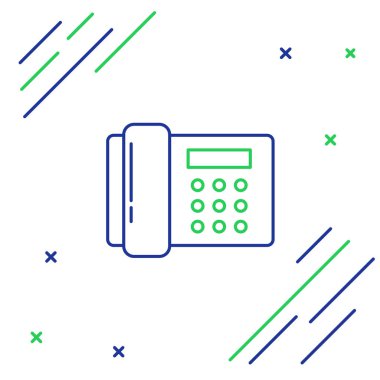 Mavi ve yeşil çizgi Beyaz arka planda yalıtılmış telefon simgesi. Sabit telefon. Renkli anahat konsepti. Vektör İllüstrasyonu