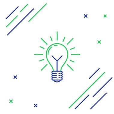 Mavi ve yeşil çizgi Işık ampul ışınları parlaklık ve fikir simgesi kavramı beyaz arka plan üzerinde izole. Enerji ve fikir sembolü. İlham kavramı. Renkli anahat konsepti. Vektör İllüstrasyonu
