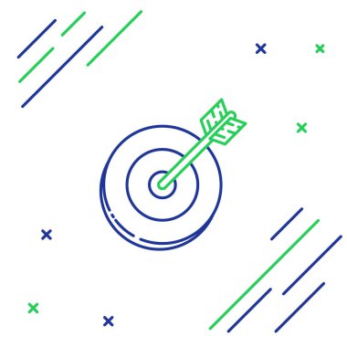 Mavi ve yeşil çizgi Hedef simgesi beyaz arka planda yalıtılmış. Yatırım hedef simgesi. Başarılı iş konsepti. Nakit veya Para işareti. Renkli anahat konsepti. Vektör İllüstrasyonu