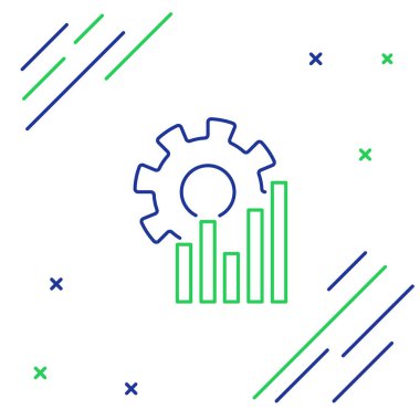 Mavi ve yeşil çizgi Pasta grafik infografik simgesi beyaz arka planda yalıtılmış. Diyagram grafik işareti. Renkli anahat konsepti. Vektör İllüstrasyonu