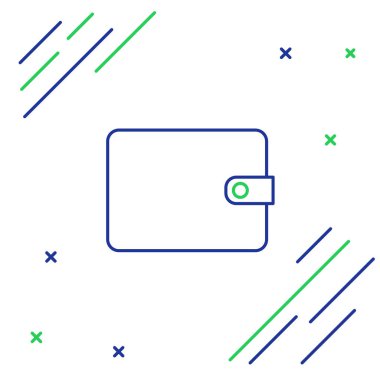 Mavi ve yeşil çizgi Cüzdan simgesi beyaz arka planda yalıtılmış. Çanta simgesi. Nakit tasarruf sembolü. Renkli anahat konsepti. Vektör İllüstrasyonu