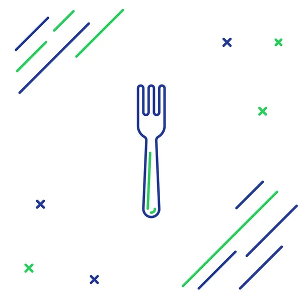 Blauwe en groene lijn vork icoon geïsoleerd op witte achtergrond. Bestek symbool. Kleurrijk overzichts concept. Vector illustratie — Stockvector