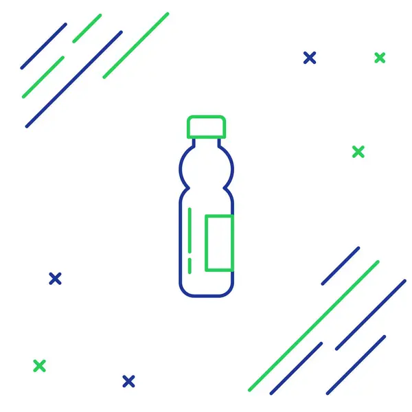 Blaue und grüne Linie Flasche Wasser Symbol isoliert auf weißem Hintergrund. Soda Aqua Drink Zeichen. Buntes Rahmenkonzept. Vektorillustration — Stockvektor