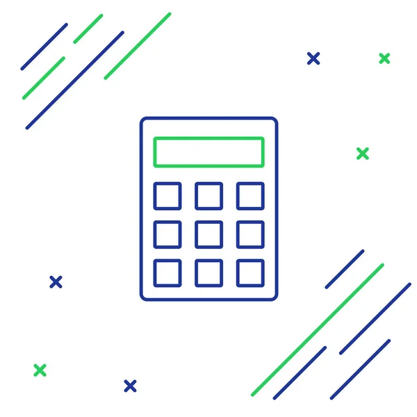 Blue and green line Calculator icon isolated on white background. Accounting symbol. Business calculations mathematics education and finance. Colorful outline concept. Vector Illustration — Stock Vector