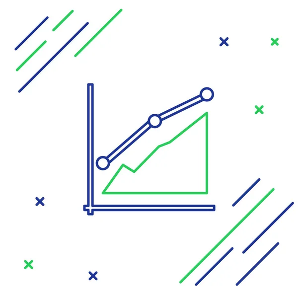 Mavi ve yeşil çizgi Pasta grafik infografik simgesi beyaz arka planda yalıtılmış. Diyagram grafik işareti. Renkli anahat konsepti. Vektör İllüstrasyonu — Stok Vektör