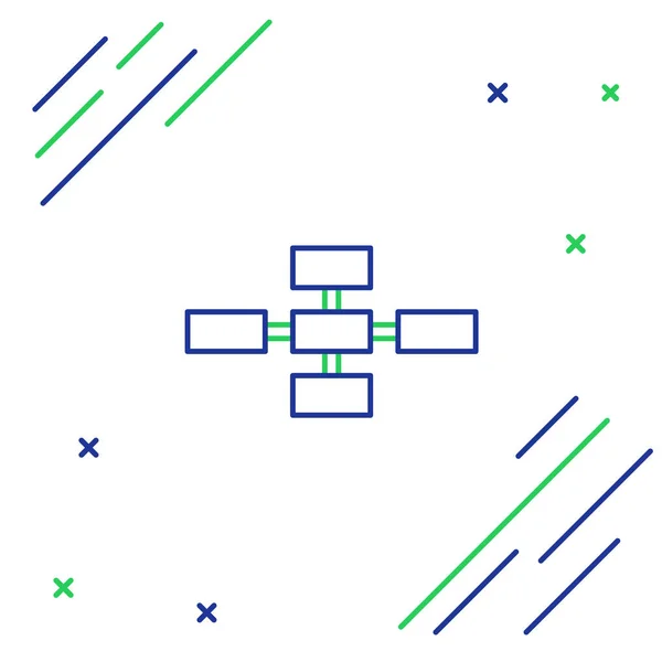 Modrá a zelená čára obchodní hierarchie organogram graf Infographics na bílém pozadí. Grafické prvky organizační struktury organizace. Koncept barevného obrysu. Vektorová ilustrace — Stockový vektor