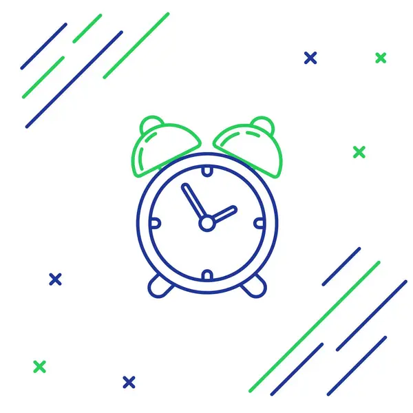 青と緑のライン目覚まし時計アイコンは、白い背景に分離されています。目を覚まして、コンセプトを立ち上げなさい。タイムサイン。カラフルなアウトラインコンセプト。ベクトルイラストレーション — ストックベクタ