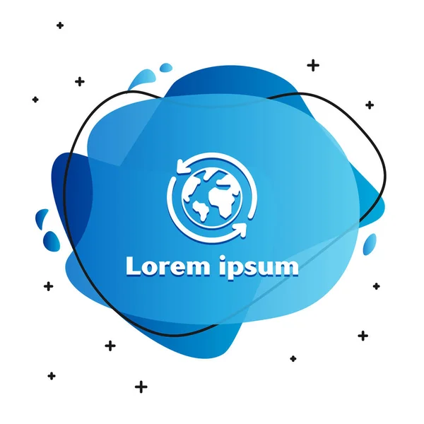 Weißer Planet Erde und ein Recycling-Symbol isoliert auf weißem Hintergrund. Umweltkonzept. abstraktes Banner mit flüssigen Formen. Vektorillustration — Stockvektor