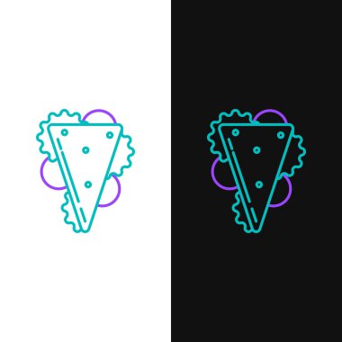 Yeşil ve mor çizgi Sandviç simgesi beyaz ve siyah arka plan üzerinde izole. Hamburger simgesi. Burger yemek sembolü. Çizburger işareti. Sokak fast food menüsü. Vektör İllüstrasyonu