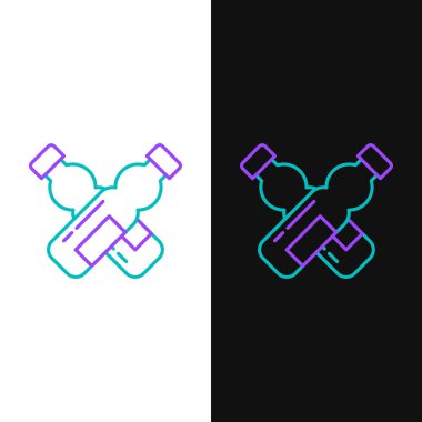 Yeşil ve mor çizgi Beyaz ve siyah arka plan üzerinde izole su simgesi şişe geçti. Soda su içecek işareti. Vektör İllüstrasyonu