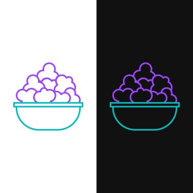 Yeşil ve mor çizgi Patlamış mısır kase simgesi beyaz ve siyah arka plan üzerinde izole. Patlamış mısır kova kutusu. Vektör İllüstrasyonu