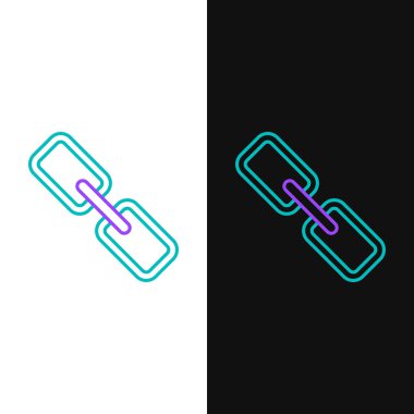 Yeşil ve mor çizgi Zincir bağlantı simgesi beyaz ve siyah arka plan üzerinde izole. Bağlantı tek. Köprü zinciri sembolü. Vektör İllüstrasyonu