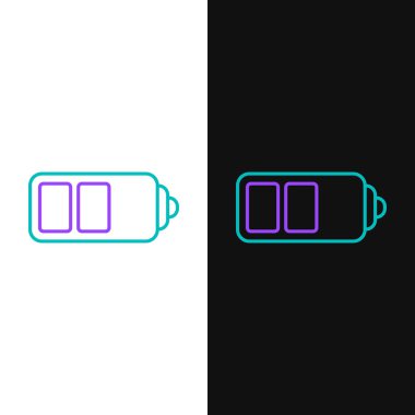 Yeşil ve mor çizgi Beyaz ve siyah arka planda yalıtılmış pil şarj seviyesi gösterge simgesi. Vektör İllüstrasyonu