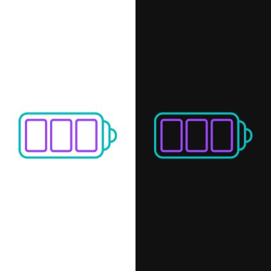 Yeşil ve mor çizgi Beyaz ve siyah arka planda yalıtılmış pil şarj seviyesi gösterge simgesi. Vektör İllüstrasyonu
