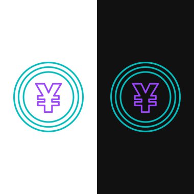 Yeşil ve mor çizgi Para para Yen sembolü simgesi beyaz ve siyah arka plan üzerinde izole ile. Bankacılık para birimi işareti. Nakit sembolü. Vektör İllüstrasyonu