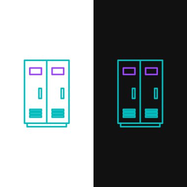 Yeşil ve mor çizgi Locker veya futbol, basketbol takımı veya işçi simgesi beyaz ve siyah arka plan izole için oda değiştirme. Vektör İllüstrasyonu