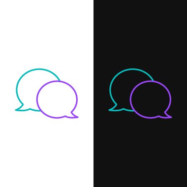 Yeşil ve mor çizgi Konuşma balonu sohbet simgesi beyaz ve siyah arka planda izole. İleti simgesi. İletişim veya yorum sohbet sembolü. Vektör İllüstrasyonu